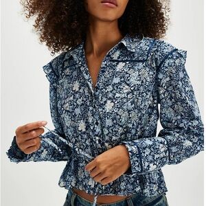 Free People Black and White Floral Blouse